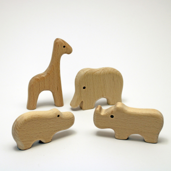 Holztiere für Kleinkinder 4er Set - Zootiere: Giraffe, Elefant, Nilpferd, Nashorn