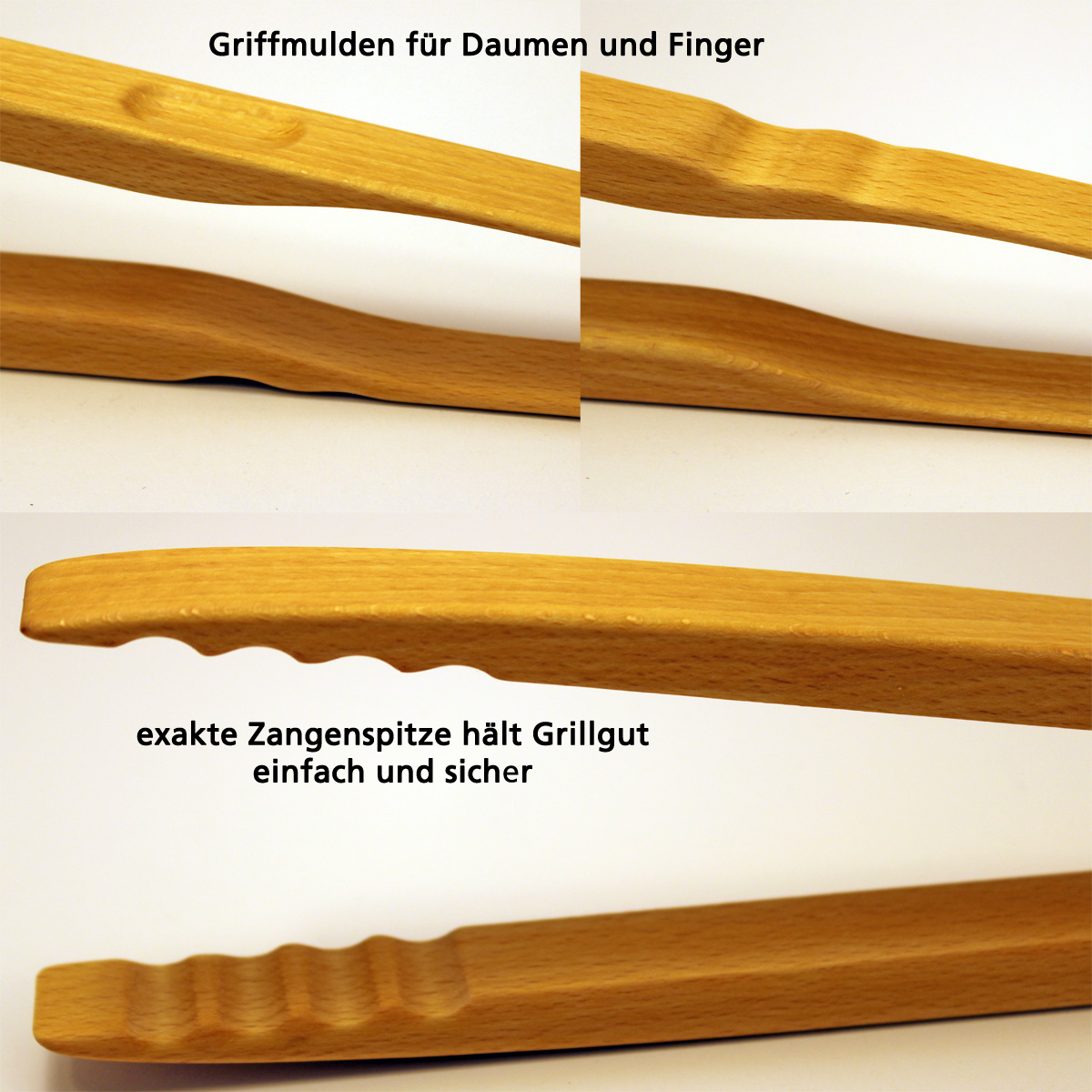 Holz ludomax Grillzange Küchenzange Zetzsche 30 cm mit individueller Gravur aus Kirsch