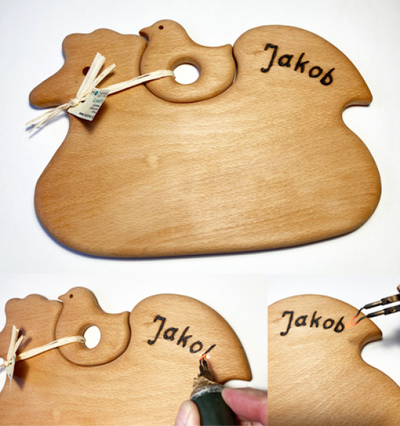 Frühstücksbrett Huhn mit Küken - Handgemacht